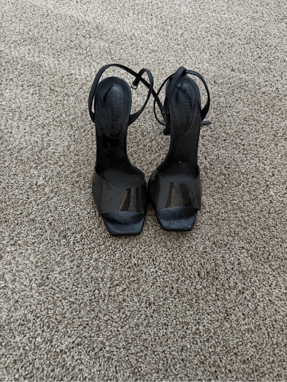 SCHUTZ Black Strappy Square-Toe High Heels